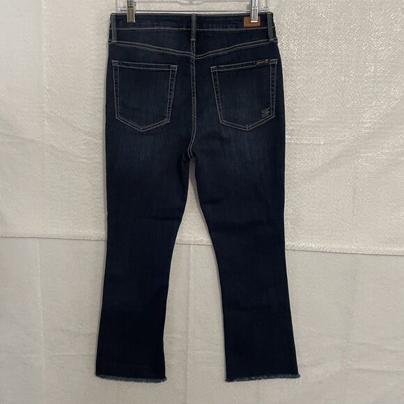 Seven7 Fashion Jeans Size 6 Blue Dark Wash Denim Stretch Straight Crop Raw Hem - Picture 2 of 11